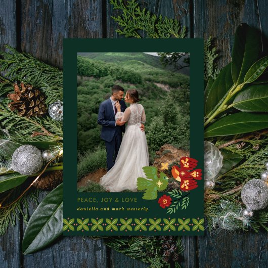 Folk Art Birds Foto Vakantie Kaart