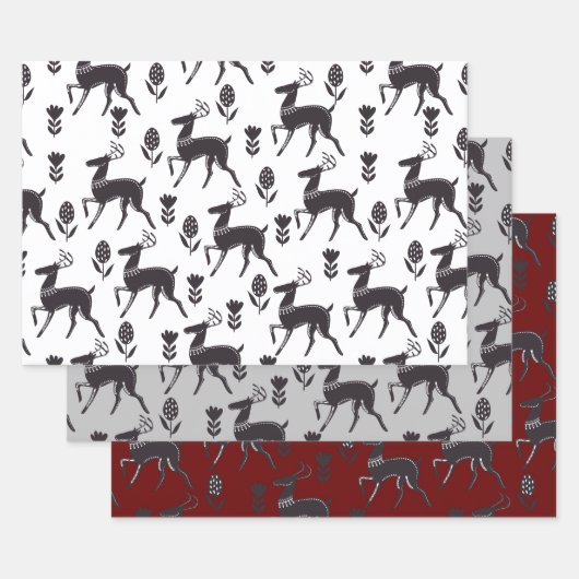 Folk Art Black Deer Trio II Inpakpapier Vel (Set)