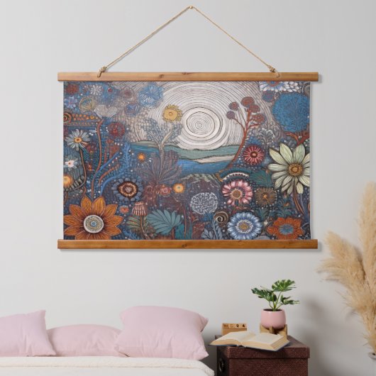 Folk Art Bloem Landschap Muur Hangen Hangend Wandkleed (Slaapkamer)
