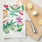 Folk Art Bloemen Dier Vrienden Wit Theedoek (Quarter Fold)