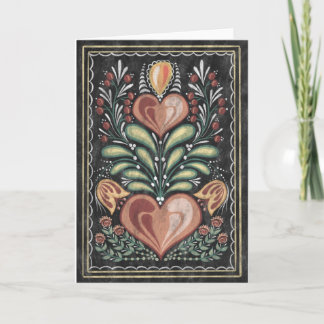 Folk Art bloemen en harten Kaart
