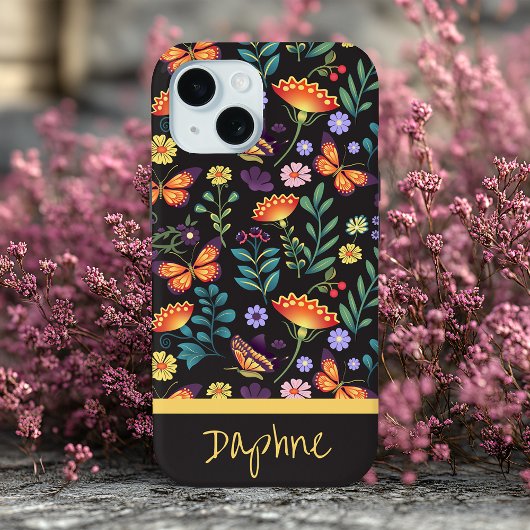 Folk Art Bloemen en Vlinders Gepersonaliseerd Case-Mate iPhone Case