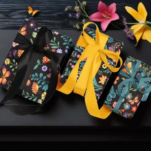 Folk Art Bloemen en Vlinders Inpakpapier Vel