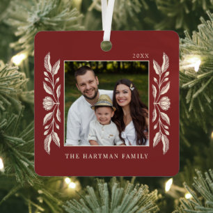 Folk Art Bloemen Foto Kerstmis Metalen Ornament
