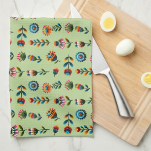 Folk Art Bloemen Keukenhanddoek