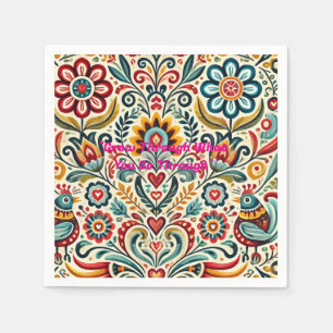 🎨 Folk Art Bloemen Papier Servet – Boho Natuur-IN