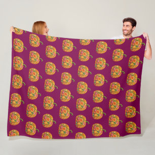 Folk Art Bloemen Pompoen Fleece Deken – Symmetrisc