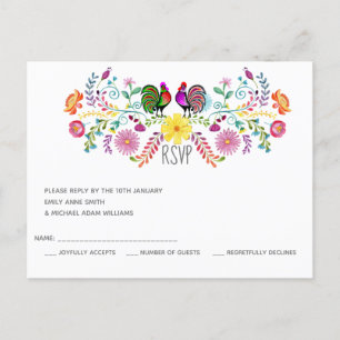 Folk Art Bloemen Rooster RSVP Uitnodiging Briefkaart