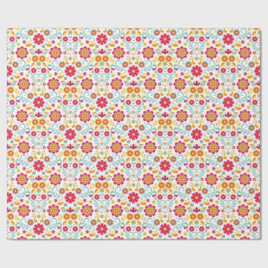 Folk Art Bloemen Wrapping Papier (Vlak)