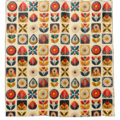 Folk Art Bloemenpatroon in warme retrokleuren Douchegordijn (Voorkant)