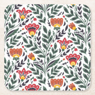 Folk art bloemenpatroon kartonnen onderzetters