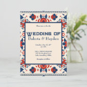 Folk art bloemenrood, wit en blauw kaart (Staand voorkant)