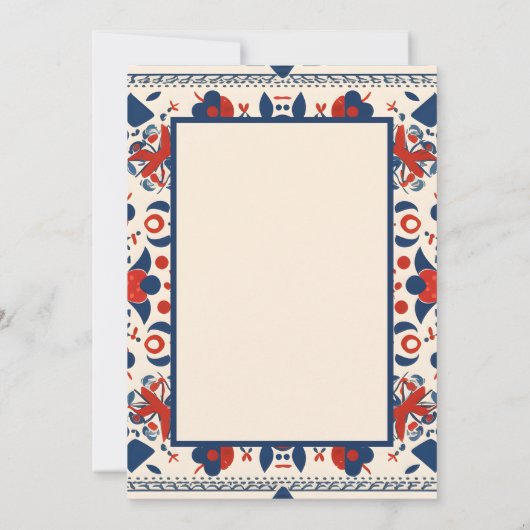 Folk art bloemenrood, wit en blauw kaart (Achterkant)