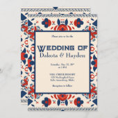 Folk art bloemenrood, wit en blauw kaart (Voorkant / Achterkant)