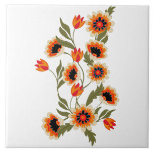 Folk Art Bloempatroon Rood Sinaasappel Groen Botan Tegeltje