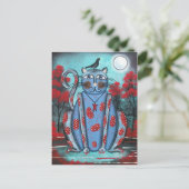 FOLK ART Blue Cat by LORI EVERETT briefkaart (Staand voorkant)