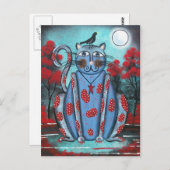 FOLK ART Blue Cat by LORI EVERETT briefkaart (Voorkant / Achterkant)