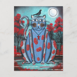 FOLK ART Blue Cat by LORI EVERETT briefkaart