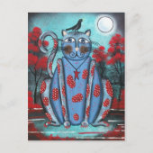 FOLK ART Blue Cat by LORI EVERETT briefkaart (Voorkant)