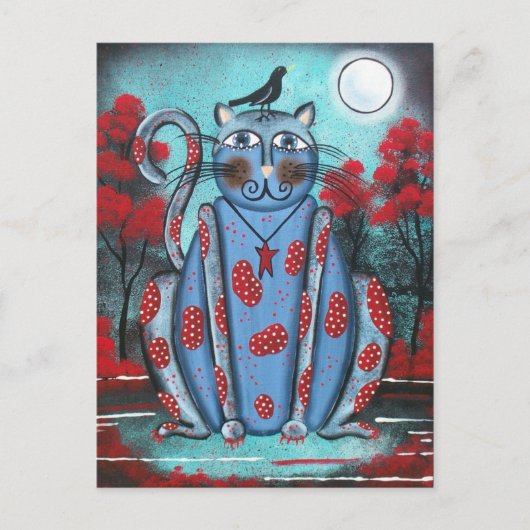 FOLK ART Blue Cat by LORI EVERETT briefkaart (Voorkant)