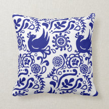 Folk Art Blue en White Pillow
