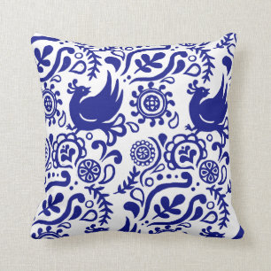 Folk Art Blue en White Pillow Kussen