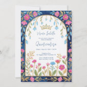 Folk Art Blue Shades Spanish Mexican XVs Floral Kaart (Voorkant)