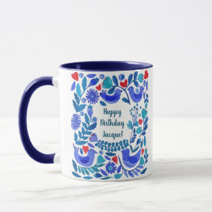 Folk Art Bluebird Personalized Birthday Gift Mok