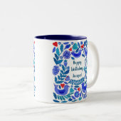 Folk Art Bluebird Personalized Mug Tweekleurige Koffiemok (Voorkant rechts)