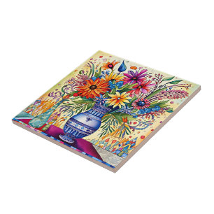 Folk Art Boeket Keramische Tegel Tegeltje