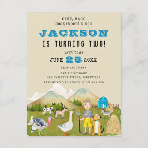  Folk Art Boerderij Barnyard Animals Verjaardag Uitnodiging Briefkaart