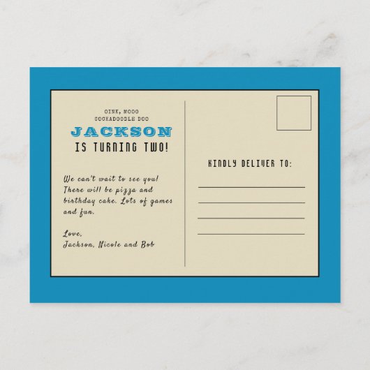 Folk Art Boerderij Barnyard Animals Verjaardag Uitnodiging Briefkaart (Achterkant)