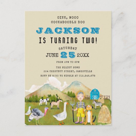 Folk Art Boerderij Barnyard Animals Verjaardag Uitnodiging Briefkaart (Voorkant)