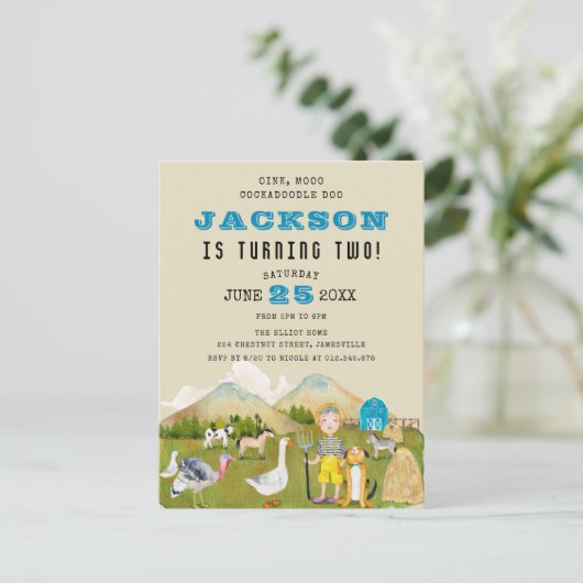  Folk Art Boerderij Barnyard Animals Verjaardag Uitnodiging Briefkaart (Staand voorkant)