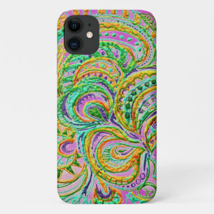 Folk Art Boho Fantasy Green Yellow Pink Pattern Case-Mate iPhone Case