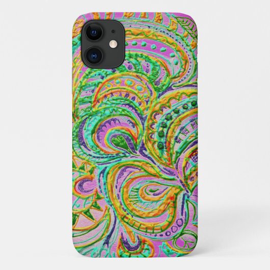 Folk Art Boho Fantasy Green Yellow Pink Pattern Case-Mate iPhone Case (Achterkant)