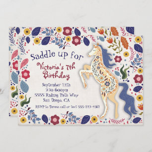 Folk art Boho Horse Birthday Party uitnodiging