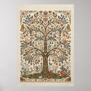 Folk Art Boom des Levens Bosdieren Poster
