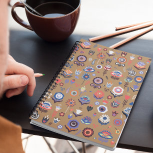 Folk Art Botanisch naadloos patroon Notitieboek