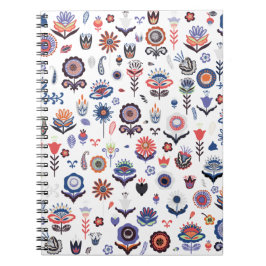 Folk Art Botanisch naadloos patroon Notitieboek