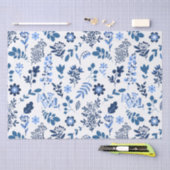 Folk Art Botanische Floral Afdrukken Blauwe Witte  Tissuepapier (Craft)