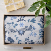 Folk Art Botanische Floral Afdrukken Blauwe Witte  Tissuepapier (Geschenk)