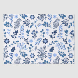 Folk Art Botanische Floral Afdrukken Blauwe Witte  Tissuepapier