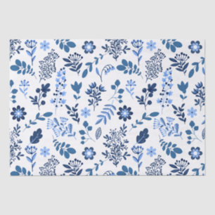 Folk Art Botanische Floral Afdrukken Blauwe Witte  Tissuepapier