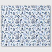 Folk Art Botanische Floral Afdrukken Indigoblauw W Cadeaupapier (Vlak)