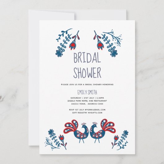 Folk Art Bruidsfeest Uitnodigingen Scandinavische  (Voorkant)