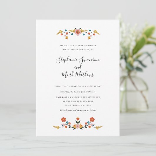 Folk Art bruiloft uitnodigingen (Staand voorkant)