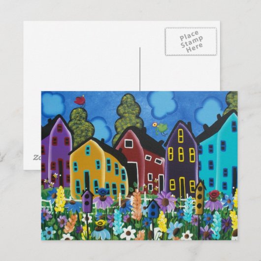 FOLK ART Busy Bee by LORI EVERETT briefkaart (Voorkant / Achterkant)