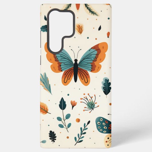 Folk Art Butterflies with Teal and Terracotta Samsung Galaxy Hoesje (Achterkant)