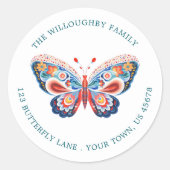 Folk Art Butterfly Nieuw adres Ronde Sticker (Voorkant)